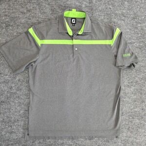 Footjoy FJ Golf Polo Shirt Mens XL Grey Neon Green Stripe Short Sleeve CLUB LOGO